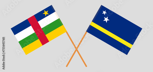 Crossed flags of Central African Republic and Country of Curacao. Official colors. Correct proportion