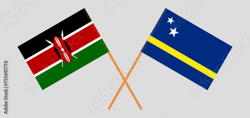 Crossed flags of Kenya and Country of Curacao. Official colors. Correct proportion