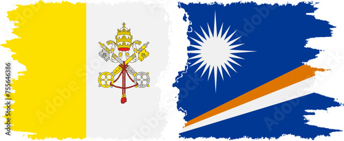 Marshall Islands and Vatican grunge flags connection vector