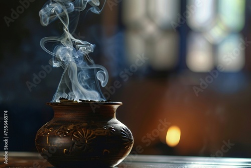 Bowl with incense sticks. Aromatherapy.