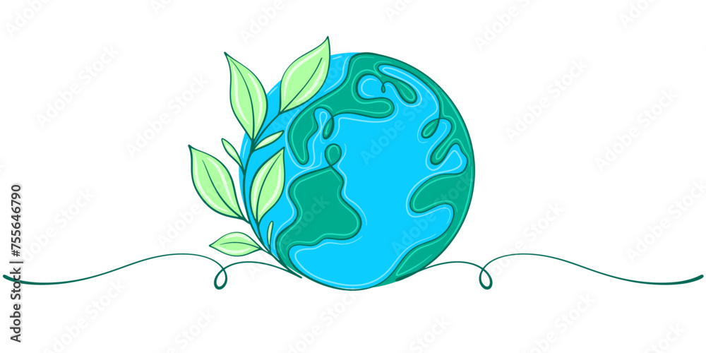Obraz premium Earth line art style vector illustration, Earth day line art illustration, environment day line art vector illustration