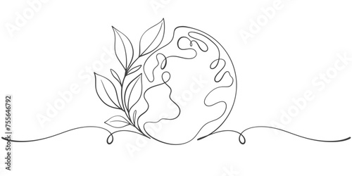 Earth line art style vector illustration, Earth day line art illustration, environment day line art vector illustration