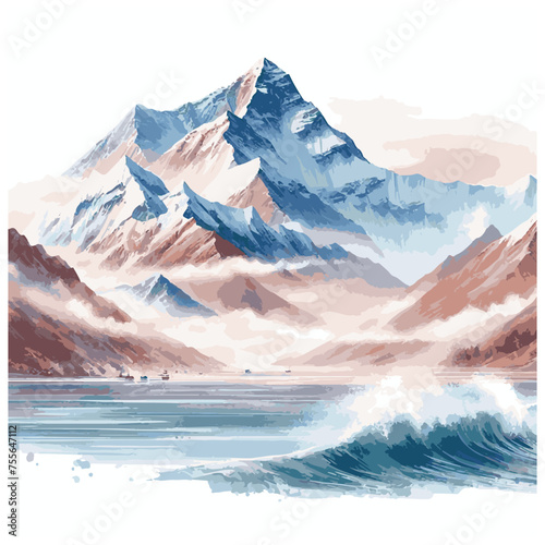 Watercolor illustration of the highest mountains - Everest