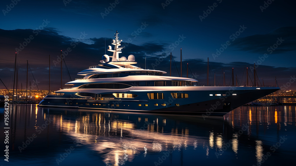 Fototapeta premium Luxury yacht for nighttime voyages across the sea