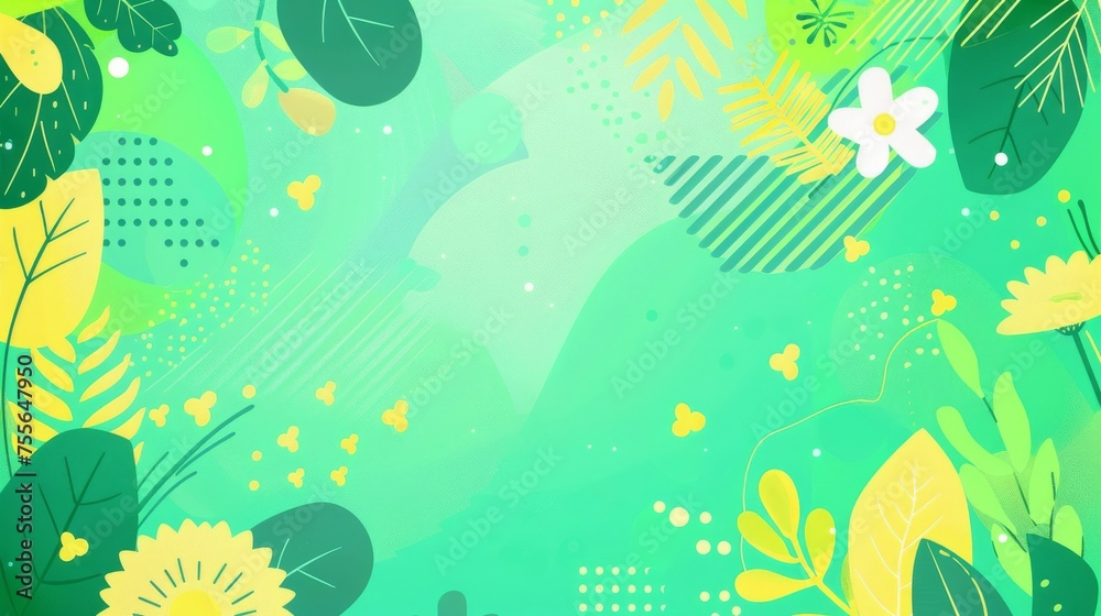 Spring geometric abstract background with fresh green and floral patterns for a rejuvenating theme.
