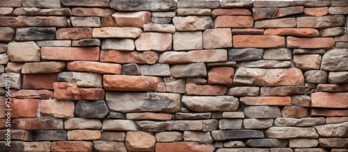 A close-up view of a sturdy stone wall built with small rocks, showcasing a textured and uniform construction pattern. The wall appears solid and well-crafted.