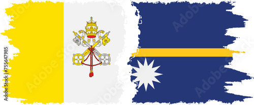 Nauru and Vatican grunge flags connection vector