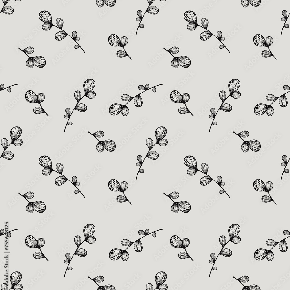 Botanical elegant elements seamless pattern on light gray background, floral wallpaper Botanical elegant elements seamless pattern on light gray background, floral wallpaper