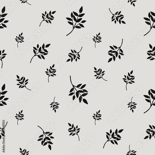 Botanical elegant elements seamless pattern on light gray background, floral wallpaper © Xeniya