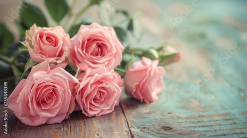 Elegant Pink Roses on Rustic Wood Table Symbolizing Love and Appreciation