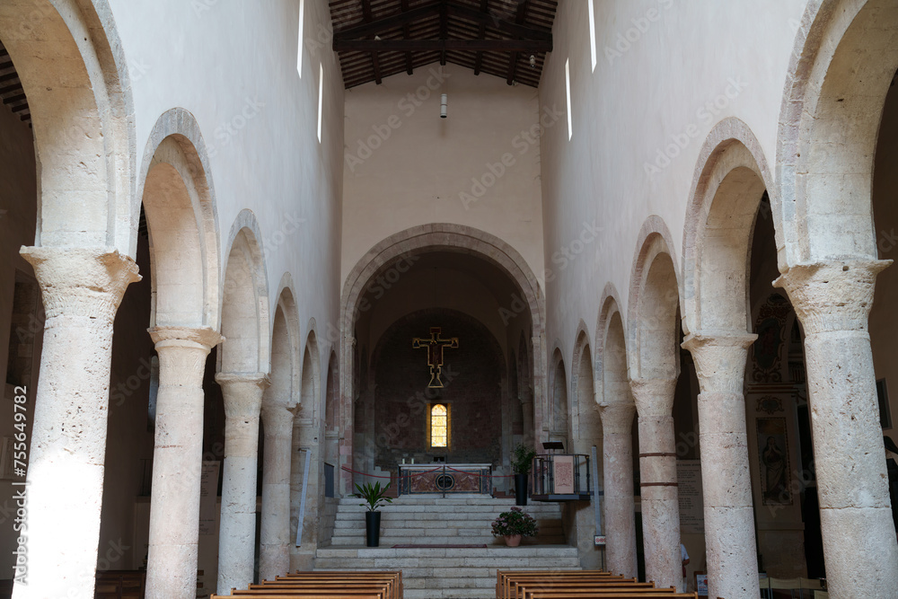Historic buildings of Bevagna, Umbria, Italy: San Michele church interior