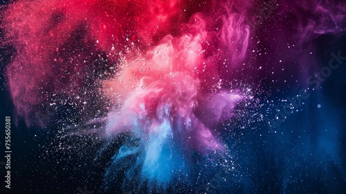 red and white explosion of dust and debris. The red and white colors are vibrant and eye-catching, creating a sense of energy and excitement. The image is dynamic and full of movement, as the dust