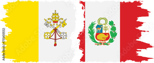 Peru and Vatican grunge flags connection vector