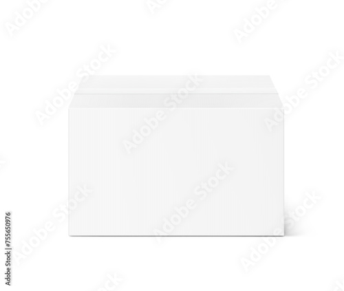 Closed realistic white cardboard packaging box mockup. Vector illustration on white background. Can be use for medicine, food, cosmetic and other. Ready for your presentation. EPS10.