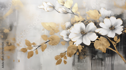 Abstract floral design in gold and gray colors for prints, postcards or wallpaper

