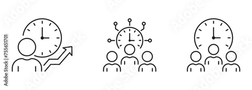 Time Management Line Icon Set. Business Project Deadline Linear Pictogram. Team Strategy Outline Symbol Collection. Working Hours Sign. Editable Stroke. Isolated Vector Illustration