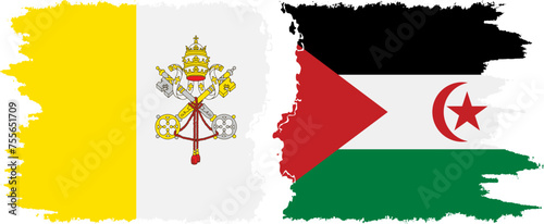 Western Sahara and Vatican grunge flags connection vector