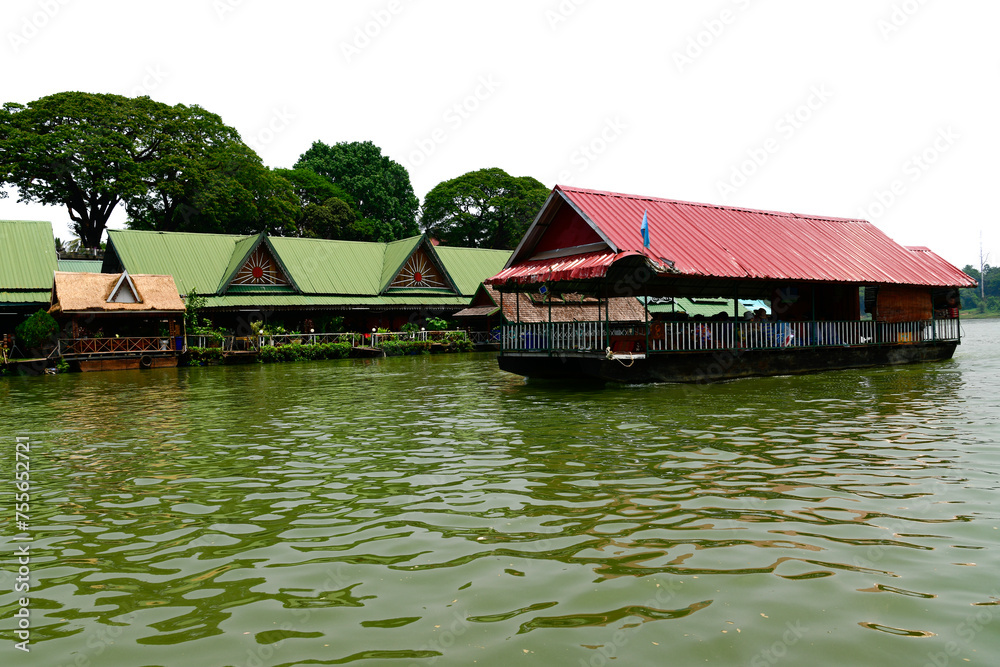 View of the tour boat on the Mekong River in Laos