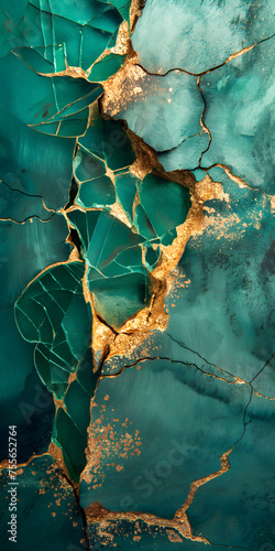 Turquoise and Gold Abstract Art Forming Intriguing Patterns © slonme