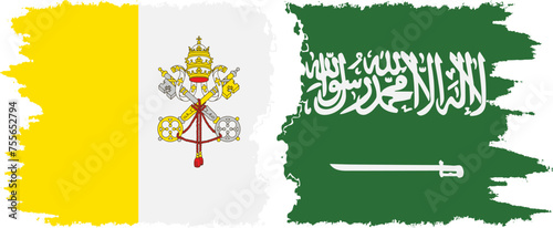 Saudi Arabia and Vatican grunge flags connection vector