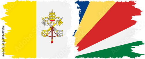 Seychelles and Vatican grunge flags connection vector