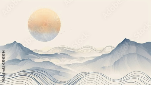A Japanese background with a wave pattern modern. An abstract template for a mountain layout design based on a curve pattern.
