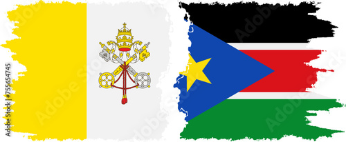South Sudan and Vatican grunge flags connection vector