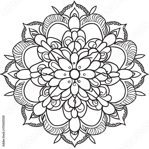 zen mandala ornated with large  medium and small henna inspired elements and indu calligraphy symbols use various line thicknesses  vector illustration line art
