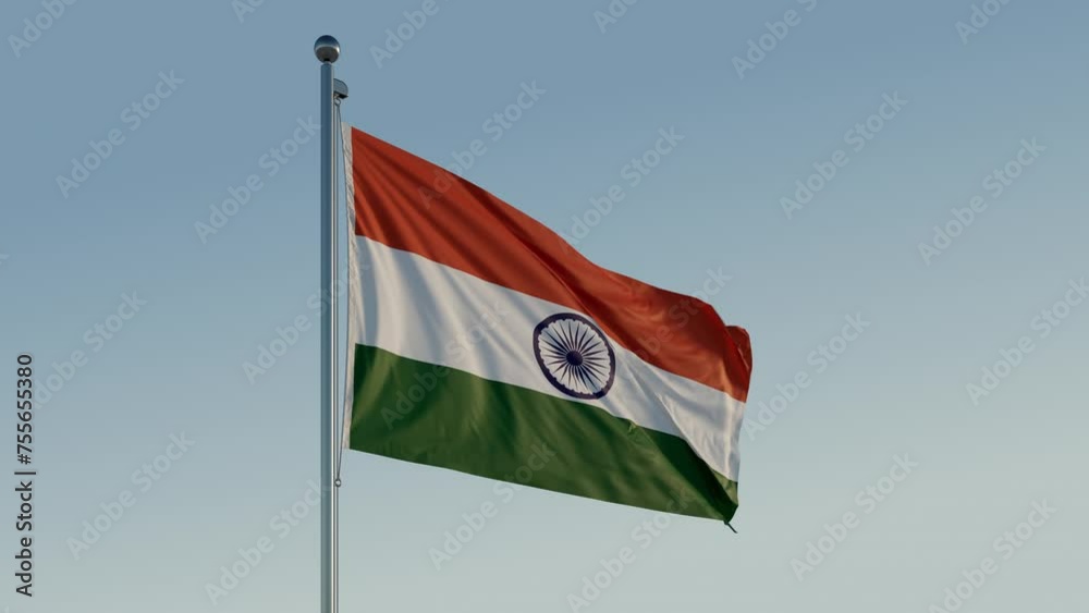 India Bharat New Delhi Flag loop looping Cinematic Realistic Waving Motion Blue Sky