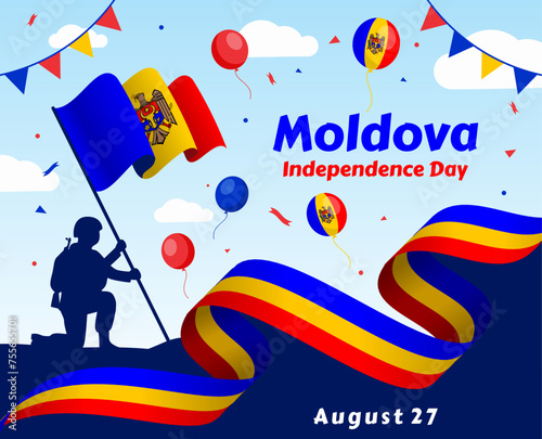 New abstract color background Moldova flag ribbon vector