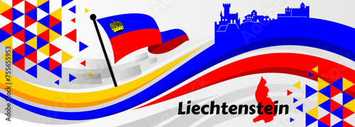 Liechtenstein flag banners with hand raised

