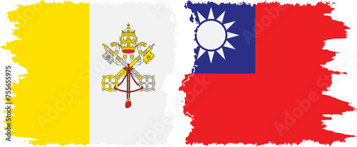 Taiwan and Vatican grunge flags connection vector