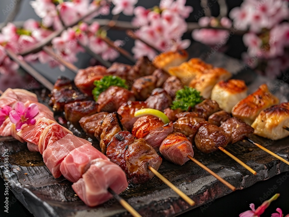 Yakitori feast under the cherry blossoms