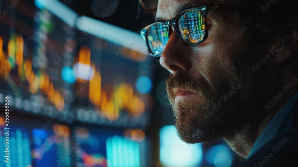 Φωτογραφία Amidst the silence of the late hours, a diligent financial analyst delves into intricate datasets on his computer, seeking insights that elude others