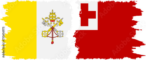 Tonga and Vatican grunge flags connection vector