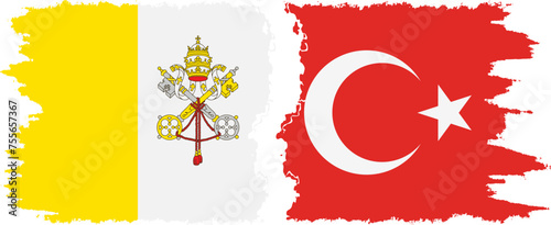 Turkey and Vatican grunge flags connection vector