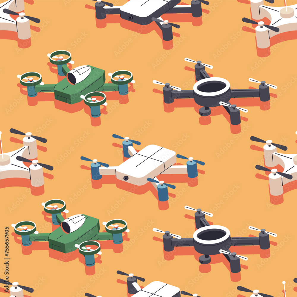 Drone vector cartoon seamless pattern background for wallpaper ...