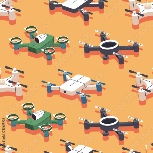 Drone vector cartoon seamless pattern background for wallpaper, wrapping, packing, and backdrop.