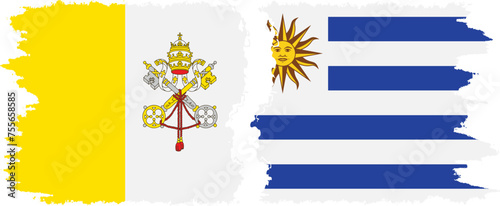 Uruguay and Vatican grunge flags connection vector