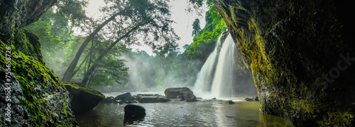  Heo Suwat Waterfall in tropical forest at Khao Yai National Park, Thailand.