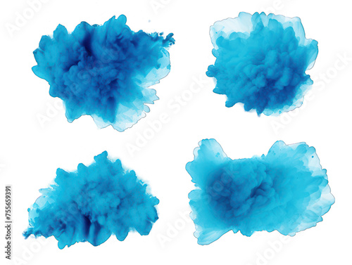 Set of blue paint color powder festival explosion burst isolated on transparent background, transparency image, removed background photo