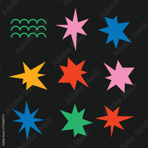 Flat geometric shape colorful retro clipart set vector wallpaper design background