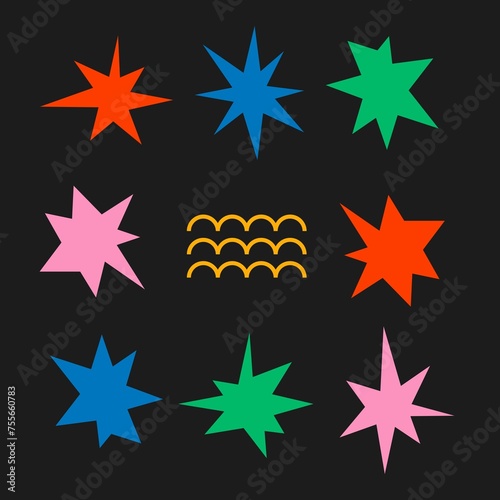 Flat geometric shape colorful retro clipart set vector wallpaper design background