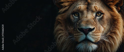 Close Up of a Lions Face on a Black Background