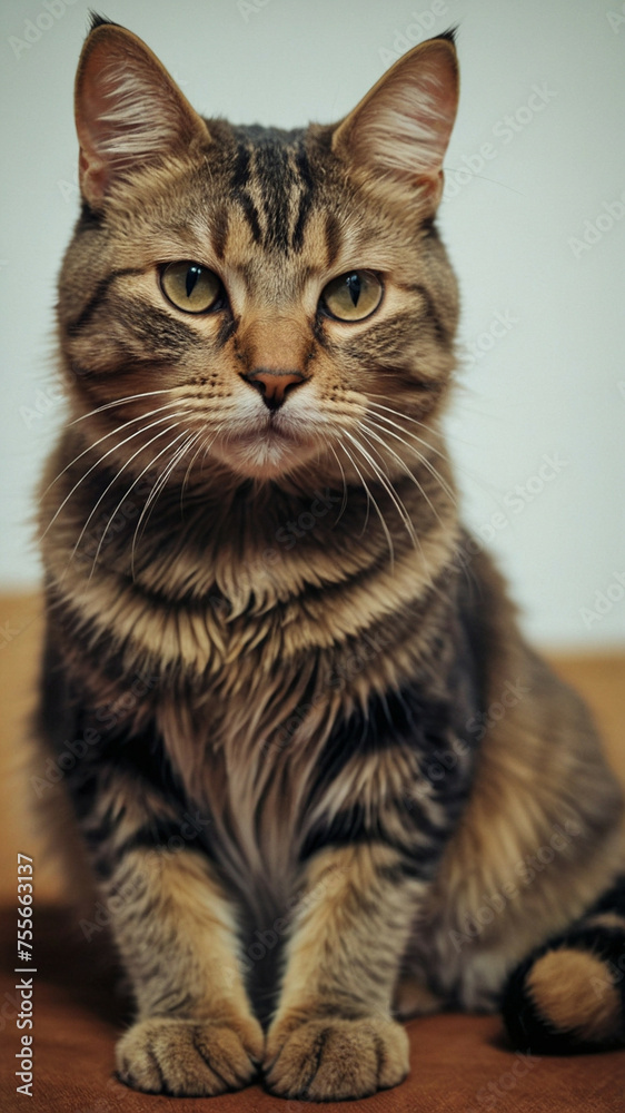 Fototapeta premium Cat Sitting on Top of Wooden Table