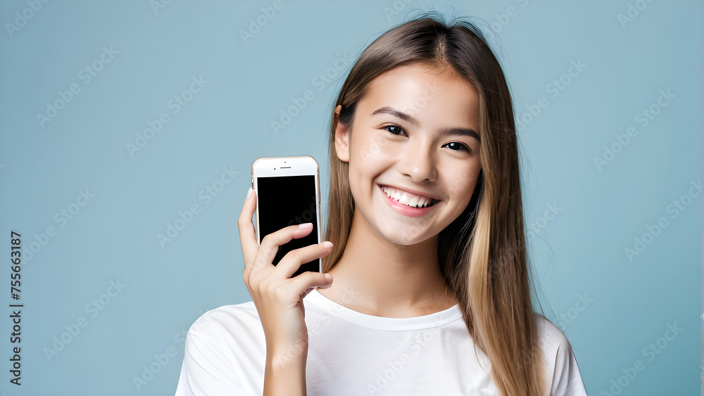 portrait of a school girl see the smartphone portrait of a school girl see the smartphone