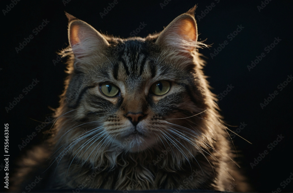 Close Up of Cat on Black Background