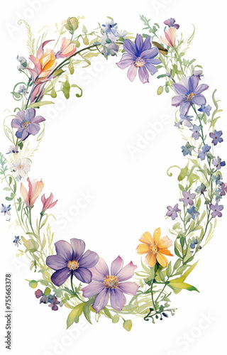 Watercolor wildflowers border template
