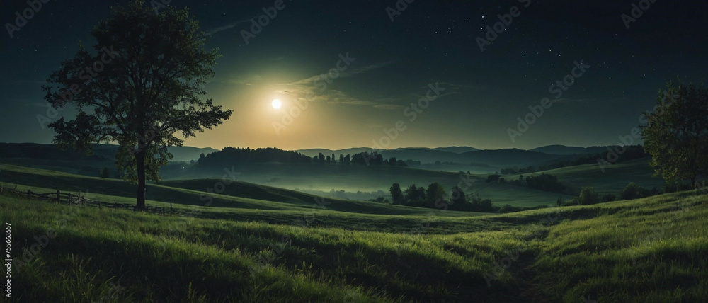 Full Moon Illuminates Grassland at Night Full Moon Illuminates Grassland at Night