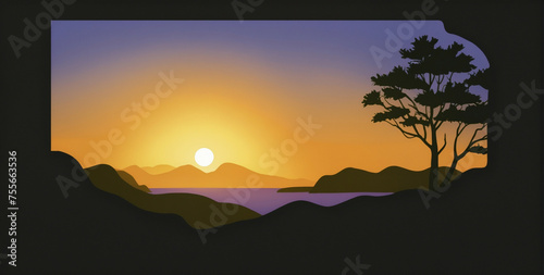 Sunset Illustration With Tree in Foreground